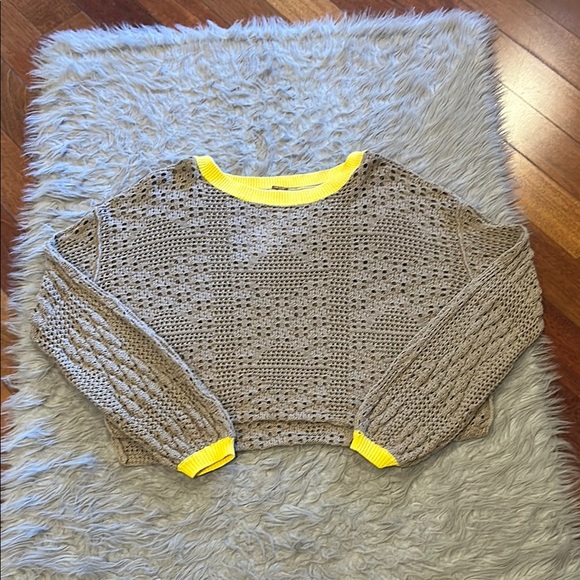 Free People Sweaters - Free People Home Run Crop Knit Sweater with Yellow Trim